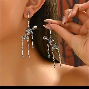 NEW Silver Skeleton Dangle Earrings